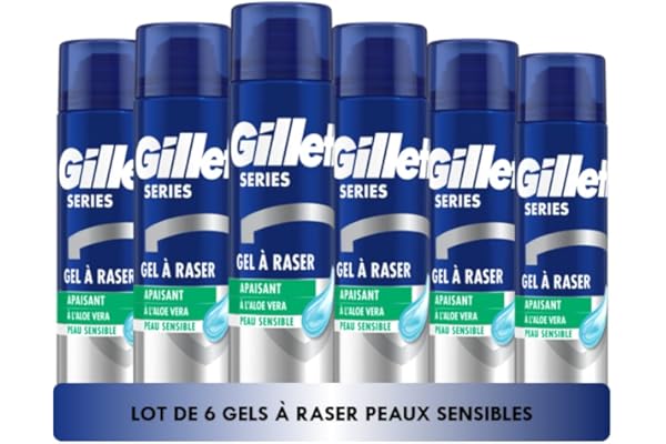 Gillette Series Gel À Raser Apaisant À L’aloe Vera, Pour Les Peaux Sensibles, Protection Complète Contre Les Irritations, 6x200ml