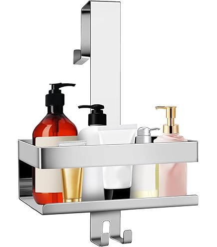 Mensola per doccia senza fori (2 pezzi) con 2 portasapone, mensola da doccia da appendere, in acciaio inox, colore nero, autoadesivo, per doccia e bagno e cucina