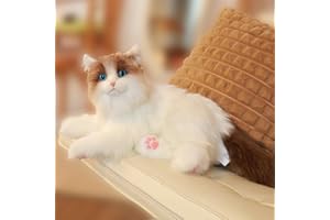 Chongker Interactive Companion Robot Cat Pets, Handmade Stuffed Animals Cat Plush with Voice Response, Realistic Heartbeat and Purring, Gifts for Parents, Seniors, Elderly（Ragdoll cat）