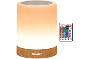 Auxmir Lampada da Comodino, Luce Notturna Colorata RGB, Lampada LED con 13 Colori, 5 Livelli di Luminosità 3 Modi di Illuminazione, Batteria Ricaricabile Portabile con Telecomando