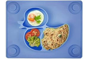 Baby Plates - SILIVO Upgraded Silicone Non-Slip Baby Placemat with Suction Cups for Infants,Toddlers and Kids (Navy)