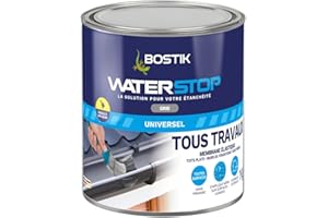 Bostik Waterstop - Membrane d'Étanchéité Toiture, Gouttières et Murs - Réparation Fuites, Infiltrations & Fissures - Résistant UV & Intempéries - Gris - Pôt 1 kg