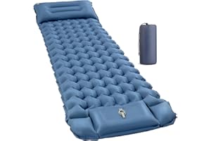 Lishetimig Sleeping Mat, Camping Sleeping Pad, Inflatable Air Mattress, Ultralight Camping Mat with Pillow Built-in Foot Pump Compact for Outdoor Backpacking, Hiking, Traveling, Tent (Navy Blue)