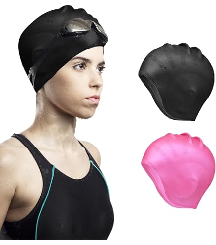 Cuffia da nuoto in silicone per uomo donna con protezione per le orecchie Cappuccio da sub impermeabile Cuffia da bagno per accessori da piscina per capelli lunghi e corti  18