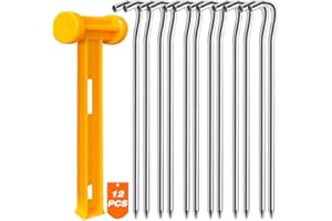 WEHERS Tent Pegs - 12Pcs 18cm Tent Pegs Metal with Hammer Camping Pegs Rust Free Tent Hooks Ideal for Camping, Hiking, Traveling, Beach and Outdoor