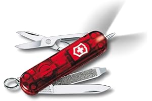 Victorinox Signature Lite Swiss Army Pocket Knife, Small, Multi Tool, 7 Functions, LED, Pen, Red Transparent