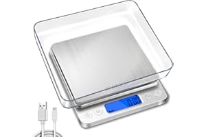 CHWARES Balance de cuisine numérique, 500g/0.01g, mini balance de cuisine électrique, balance numérique étanche, rechargeable par USB, écran LCD, en acier inoxydable, pour les ingrédients, café