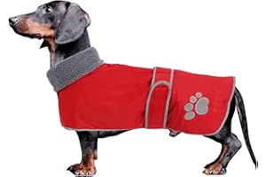 Geyecete -Invernale Cappotto per cane bassotti, con fodera in pile polare,impermeabile abbigliamento da esterni con Foro per Imbracatura,Giacca per cani piccola y media-Rosso-S