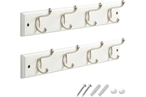 GlazieVault Coat Hooks Wall Mounted - MDF Board Nickel Hook Coat Rack(2 Pack) - Heavy Duty White -Coat Hooks for Wall Clothes Hooks and Wall Hooks
