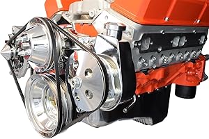 ICT Billet SBC Power Steering Pump Bracket Billet Aluminum V-Belt Slotted Adjustable LWP 305 327 383 5.0L 5.7L V8 Compatible With 350 Small Block Chevy Long Water Pump 551522