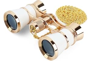 ANGEEK 3 x 25 Classic Foldable Opera Glasses Binoculars Metal Body With Chain Optical Lens Theater Telescope Retro Design Women Girls Gifts(White)