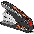 Stapler for Desk, 50 Sheet Effortless Stapler, Desktop Stapler Staple with One Finger, Portable Handheld Ergonomic Stapler Heavy Duty, Built-in Staple Remover, Space Save Size, Good for Home & Office