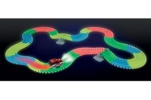 CIRCUIT MAGIQUE Petit Coffret - Circuit avec 1 Voiture - Téléshopping - VENTEO - Rouge - Enfants - Flexible Lumineux avec LEDs/Fonctionne à Piles