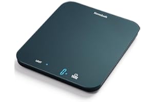 Homebuds Báscula Cocina, Balanza Cocina de 15kg, Pesa Gramos y Onzas con Precisión de 1g/0,1oz para Hornear y Cocinar, Pantalla LED, 3*AAA Incluidas, Vidrio Templado, Azul