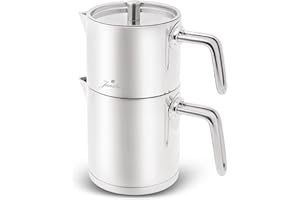 KARACA Jumbo Metalix Théière turque, en métal et acier inoxydable, convient aux cuisinières à induction