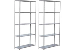 7H SEVEN HOUSE Pack 2 Estanterías Modulares Metálicas SteelSmart con 5 Baldas 200kg 180x30x90cm 7house