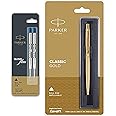 Parker Classic Gold Ball Pen With (Parker Quink Flow Refill Combo Pack 2 - Blue Ink) By DTL Company