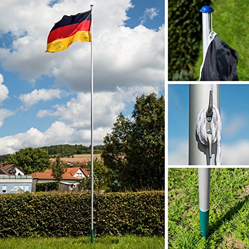 TecTake Aluminium Fahnenmast 6,50m mit Deutschlandfahne + Bodenhülse + Seilzug - 3