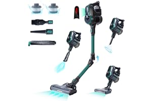 ‎FIXTFIXER FixtFixer Akku Staubsauger 30000Pa, 350W Staubsauger Kabellos mit Bürstenloser Motor, Kabelloser Staubsauger Bis zu 55 Min, LED-Licht und Anti-Tangle-Bürste, Akkusauger für Hartböden Teppich(Grün)