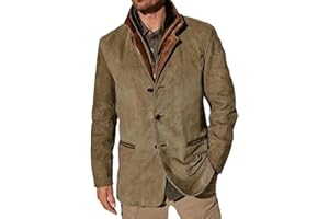 BBAUER Abrigo Blazer Retro para Hombre Chaqueta de Traje de Botonadura Simple con Cremallera de Cuero sintético de Piel sintética de Color sólido