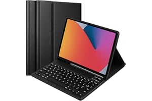 KTOITION Clavier Coque pour iPad 10.2 9ème/8ème/7ème Génération 2021/2020/2019/Air 3 2019/Pro 10.5, AZERTY Français Amovible Clavier Bluetooth sans Fil Etui Réveil/Sommeil Automatique, Noir