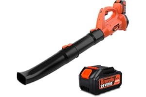 Soffiatore a Batteria, Bravolu 21V Soffiatore Foglie Elettrico, con Batteria da 4,0 Ah e Caricabatteria, Velocità Aria Max Regolabile 240 km/h, 20000 RPM con 6 Velocità Regolabili, Ugelli a 2 Sezioni
