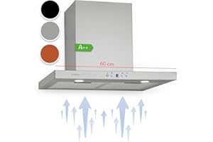 Klarstein Limelight Campana extractora cocina de pared - Extractor de humos, Rendimiento de 600 m³/h, 3 niveles de potencia, Filtros de grasa, Iluminación LED, 64 dB, 60 cm de Ancho, Plateado