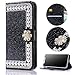 Produktbild Sycode Galaxy S8 Diamant Hülle,Luxus Noble Elegant Galaxy S8 Bling Funkeln 3D Diamant Strass Perlen Blume Muster Kristall Rhinestone Flip Brieftasche Hülle mit Magnetverschluß Kartensteckplätze Stilvoll Handtasche PU Leder Glänzend Flip Wallet Handyhülle Schutzhülle Klapphülle Standfunktion Case Cover für Samsung Galaxy S8-Schwarz