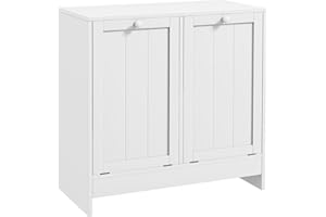 kleankin 2 Doors Laundry Cabinet, Bathroom Cabinet with 2 Tilt-Out Hampers, Modern Storage Unit for Washroom, White
