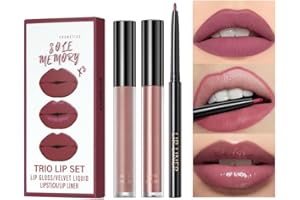 MRINB Encre à Lèvres Liquide Mate & Brillant à lèvres & Crayon à lèvres Ensemble, velouté longue durée Waterproof No Transfert Rouge à lèvres,Tenue Longue Durée, Résistant à la transpiration Kissproof.