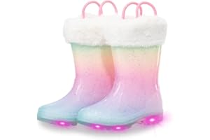 EUXTERPA Kids Wellies with Warm Fuzzy Lining, Light Up Glitter Winter Boots for Girls Boys, Handle it Easy on Wellington Waterproof Palying Boots