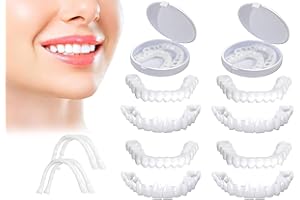 JUXINE False Teeth, Instant Veneers Dentures Fake Teeth Braces Whitening Cosmetic Tooth Covering Snap on Smile Teeth Cosmetic Veneers Teeth Temporary Dentures Top and Bottom. (4)