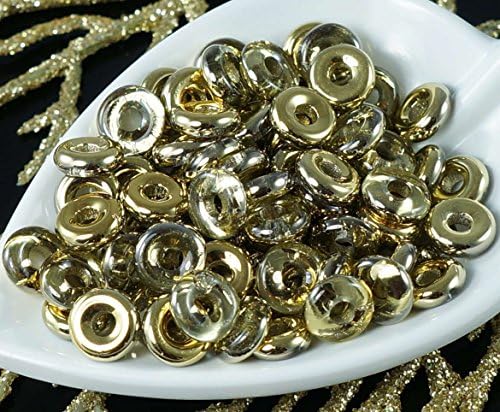 Crystal Amber Gold Czech Glass Flat Ring Beads O Shaped Large Hole Donut Beads 8mm 20pcs