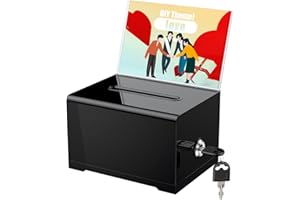‎UNICLIFE Uniclife Schwarze Acryl-Spendenbox für Spendenaktionen, 15,7 x 11,9 x 10,2 cm, Vorschlagsbox mit Schlitz und Schloss, Kunststoff-Wahlurnen mit Schilderhalter, Aufbewahrungsbehälter für