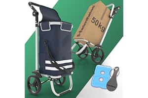 Heimfleiss® Chariot de Courses Pliable 56L | Caddie de Courses Pliant avec 50kg de Charge Utile | Sac de Courses Léger à roulettes | Chariot de Shopping XL avec Compartiment Isotherme | Bleu