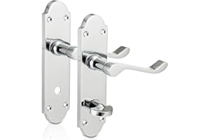 XFORT® Richmond Scroll Bathroom Polished Chrome Door Handles, Elegant Door Handle Set, Epsom Shaped Handle on Long Back Plate, Ideal for Internal Wooden Bathroom, Restroom and Toilet Doors [1 Pair]