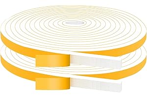 YIMIKI Foam Seal Tape 2 Rolls 10mm (W) X 6mm(T) High Density Adhesive Foam Weather Strip Seal for Window and Door, 8m Length (2 X 5m Each) White
