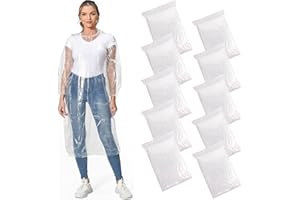 MOKANI Disposable Rain poncho, 10 PCS Waterproof Ponchos, Emergency Raincoat for Men and Women with Drawstring Hood, Transparent Lightweight Poncho for Camping, Hiking, Climbing