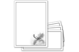 ‎TRAUER PAPIERE BY GUSTAV NEUSER 25 x Set Trauerpapier DIN A4 + Trauerumschläge DIN Lang - Motiv schwarzer Trauer-Rahmen mit Feder - 22 x 11 cm - bedruckbar - Kondolenz Set für Danksagung Trauer