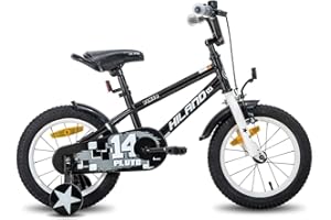 HILAND Pluto Bicicleta Infantil 14/16 Pulgadas para Niñas y Niños de 3 4 5 6 7 Años con Ruedines/Pata de Cabra, Freno de Mano y Freno de Contrapedal, Bicicleta Azul/Rojo/Verde/Negro