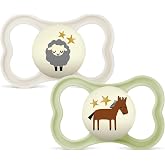 MAM Pacifier with Ventilated Shield, Glow in the Dark, 6 Months, Extra Thin and Flexible Silicone Easy Acceptance Teat, 2 Pac