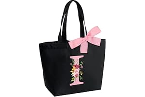 HAMATATA Bolsa de Mano Personalizada con Inicial, Mujer Bolsos Tote Bag Shopper, Regalos para Mujer Alfabeto Bolsa, Adecuada para Bodas, Cumpleaños, Navidad, Regalo para mamás, amigas, damas de honor(I)