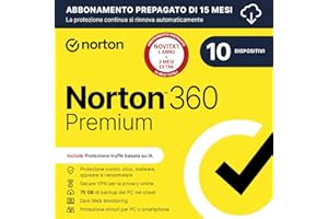 NORTONLIFELOCK Norton 360 Premium 2026| Antivirus 10 dispositivi|15 mesi rinnovo automatico|Digital Download