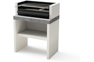 MAESTRO FERRETERO TUOZI - Barbacoa de Obra para Leña y Carbón Modelo PLAN 1 PLUS (Gris/Blanco - 78 x 47 x 102 cm) REF: 8025/2 - Uso en Exteriores