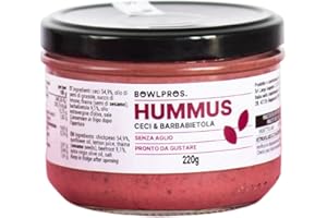 Bowlpros, Hummus di Ceci e Barbabietola, Perfettamente spalmabile, Perfetto per aperitivi e Snack, Ideale per ricette salate, con olio EVO, Confezione da 220g