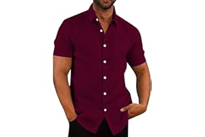 COOFANDY Mens Shirts Short Sleeve Summer Shirt Casual Linen Shirts Regular Fit Holiday Shirt with Pocket