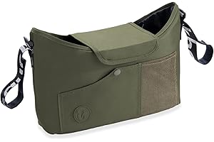 hauck Pushchair Bag, Olive - Großer Kinderwagen Organizer mit Getränkehalter, Reißverschlusstasche & Netztasche, 35 x 10 x 22 cm, Einfache Klettverschluss Befestigung am Kinderbuggy