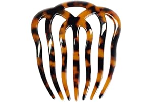 Caoxhenr Peine para el cabello francés para mujer, ondulado de 7 dientes, acetato, concha de tortuga, grande, clip de pasador para cola de caballo