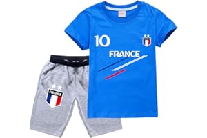FORLCOOL Ensemble Football France 2 étoiles Jogging Enfant Garçon Fille T-Shirt+Short Deux pièces Ensembles de Sport