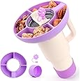 WALLFID Silicone Snack Bowl Compatible with Stanley 40 oz,Reusable, fits Stanley Cup 1.0/2.0,with Boot and Straw Cover caps, 4 compartments for Candy, Popcorn, fits car,Movie Theater (Purple)